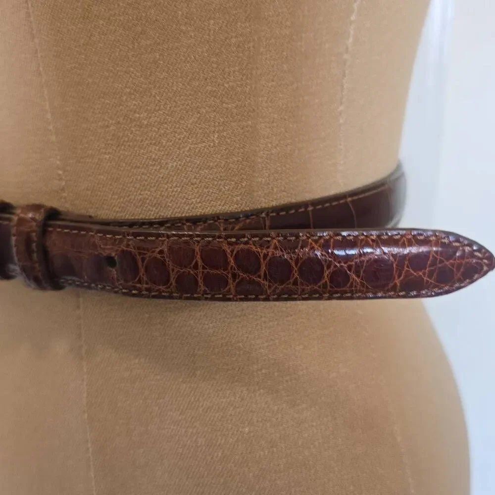 Ralph Lauren Vintage Brown American Alligator Belt with Silver Buckle, 26